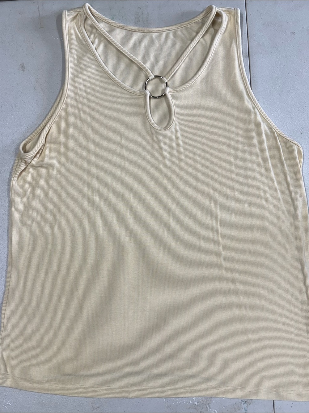 Sleeveless Cream Ring-Detail Tank Top